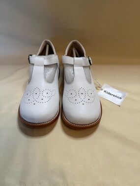 White T-Strap Kids Dress Shoes